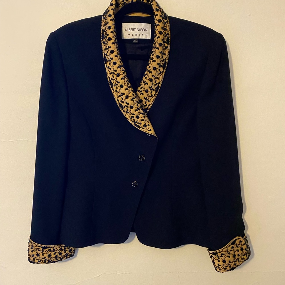 Vintage Albert Nipon Evening Black Creamy Gold Sa… - image 1